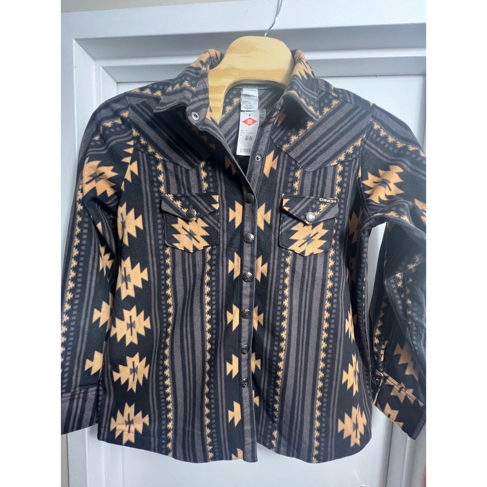 Cinch Mens XXL Fleece Western Shirt Jacket Southwestern Snap Front Black Tan